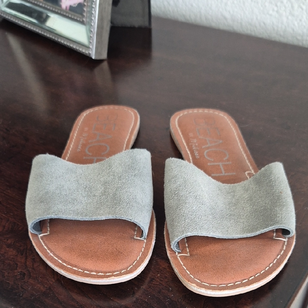 Gray Beach Suede Slide Sandals